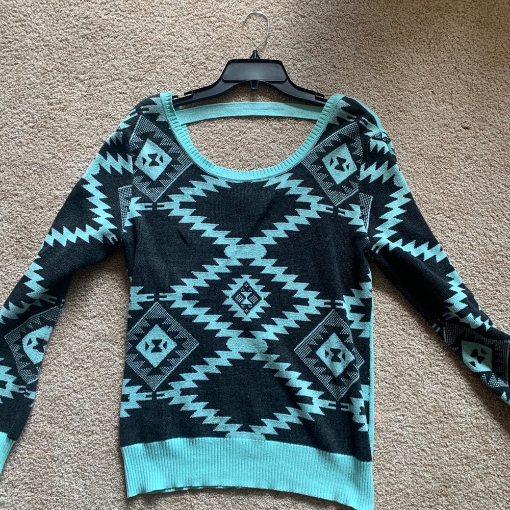 Women’s Tiffany blue Aztec print sweater